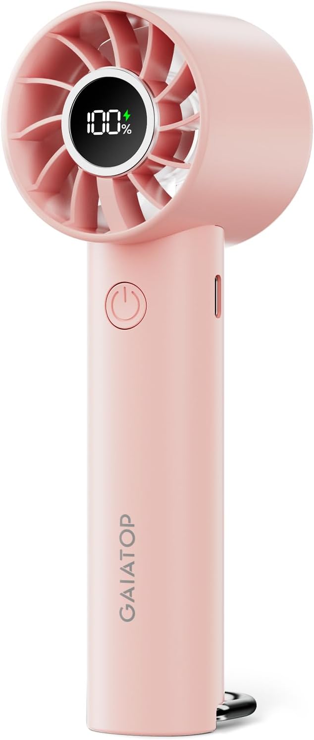 Gaiatop Portable Mini Fan, 3 Speed Handheld Fans with Power Display Flashlight, USB Rechargeable Battery, Lightweight Personal Cooling for Women Men Indoor Outdoor Travel Pink