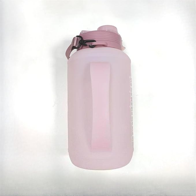 64oz Foldable Silicone Water Bottle with Straw, BPA-Free Motivational Time Marker, Leakproof Collapsible Water Jug with Handle for Gym, Sports, Camping & Outdoor Activities (Pink)