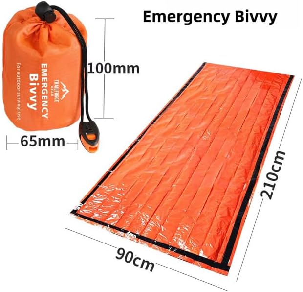 Emergency Bivy Sack Survival Sleeping Bag – Waterproof Thermal Emergency Blanket Shelter for Camping, Hiking, Survival Kit, Outdoor Emergency Gear – Ultralight Compact Orange Bivy