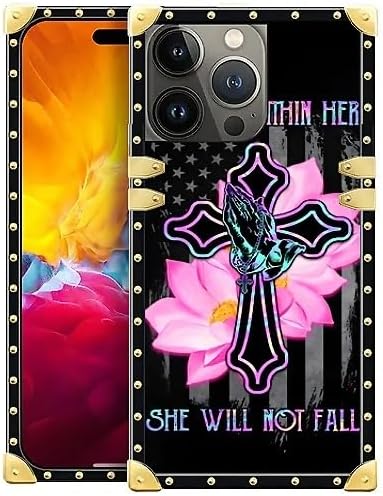 Compatible with iPhone 15 Pro Max Case, Praying Cross Hands Luxury Golden Decoration for Girl Women Soft TPU Shockproof Protective Hard PC Back for iPhone 15 Pro Max