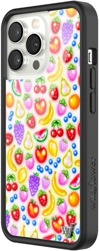 Wildflower Cases - Compatible with iPhone 13 Pro | Protective Black Bumper, 6.5ft Drop Test Certified, Women Owned Small Business | White Trendy Berries Yellow | Tutti Fruity