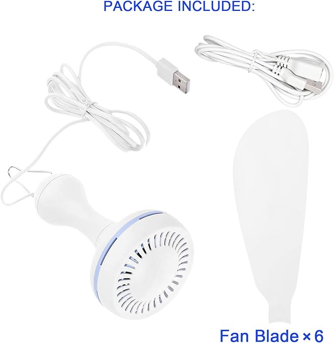 Silent USB Powered Ceiling Canopy Fan with 1m Extension Cord, Small Portable 6 blade Quiet Small DC USB Ceiling Fan Hanging Fan for Camping Bed Dormitory RV Tent Home Room