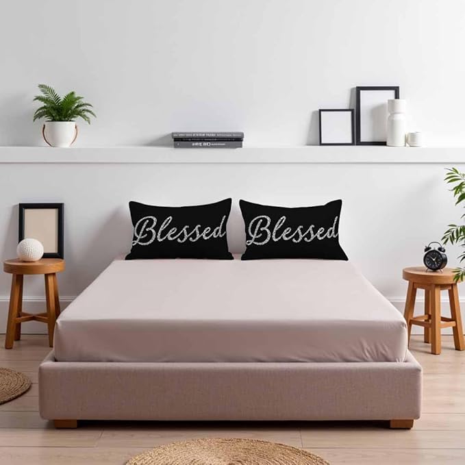 Bling Blessed White Throw Pillow Covers 12 X 20 Highlights Blessed Black Set of 2 Pillow Cases Velvet Outdoor Pillowcases Decorative for Home Bed Sofa Couch Hotel