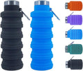 Collapsible Water Bottles，2 pack BPA Free Travel Silicone Water Bottle with Carabiner，17oz Reusable Foldable Lightweight Portable Sports Water Bottle for Travel Gym Camping Hiking
