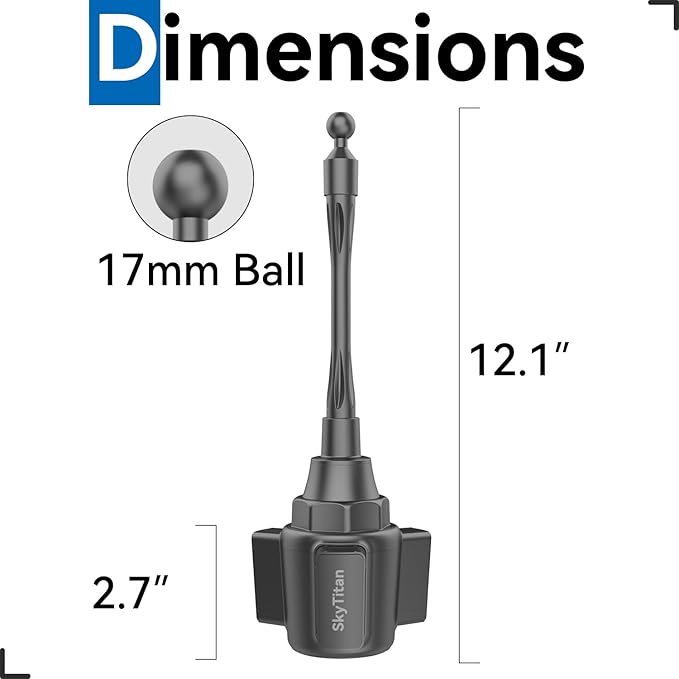 SkyTitanfor Garmin GPS Car Mount Cup Holder Replacement 17mm Ball Mount with Adjustable Long Arm fit 3.5-5.5 Inches Garmin GPS Nuvi Drive Dezl