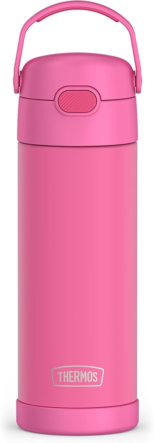 THERMOS FUNTAINER 16 Ounce Stainless Steel Vacuum Insulated Bottle with Wide Spout Lid,Neon Pink,(Pack of 6)