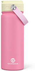GoKEDA 18oz Kids Water Bottle, Insulated Bottles with Stickers, 18/8 Stainless Steel Vacuum Leak Proof Straw Cup for School, Gifts for Boys Girls(YelloPink)