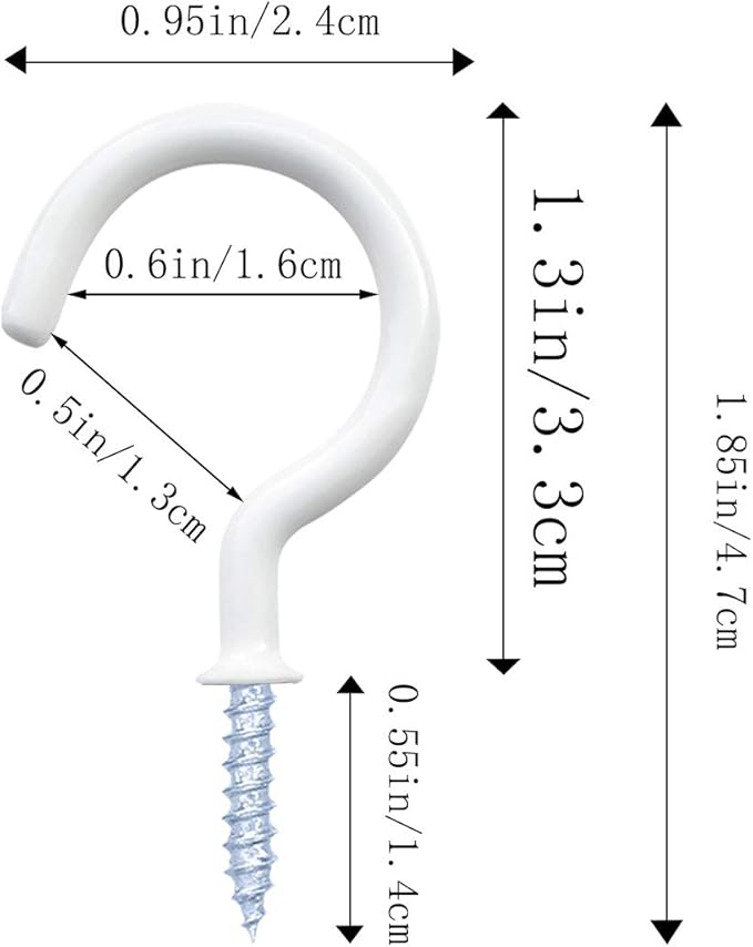12 Pack Vinyl Coated Ceiling Hooks,Screw-in Mug Hooks,Multi-Function Wall Hooks Kitchen Hooks Cup Hooks for Indoors Outdoors (White, 1-1/4 Inch)