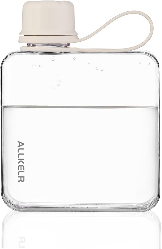 Portable Flat Water Bottle,BPA Free Reusable Tritan Plastic Travel Water Bottle Cup,Lightweight Leakproof Slim Water Bottle Fits Purse,Backpacking, Hiking (White, 10.8 oz)