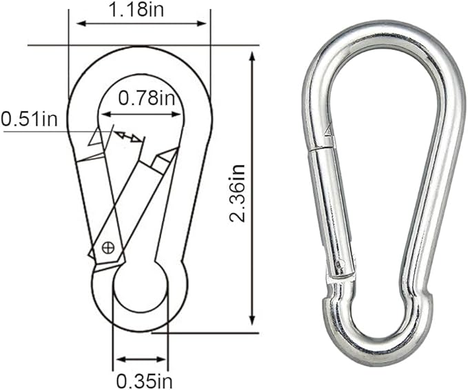 Carabiner Clip, 10PCS 2.36 Inch Stainless Steel Keychain Carabiner. Small Carabiner Clips, Spring Snap Hook, Locking Carabiners Clips for Plant Hanging, Outdoor Camping. 270 lbs.