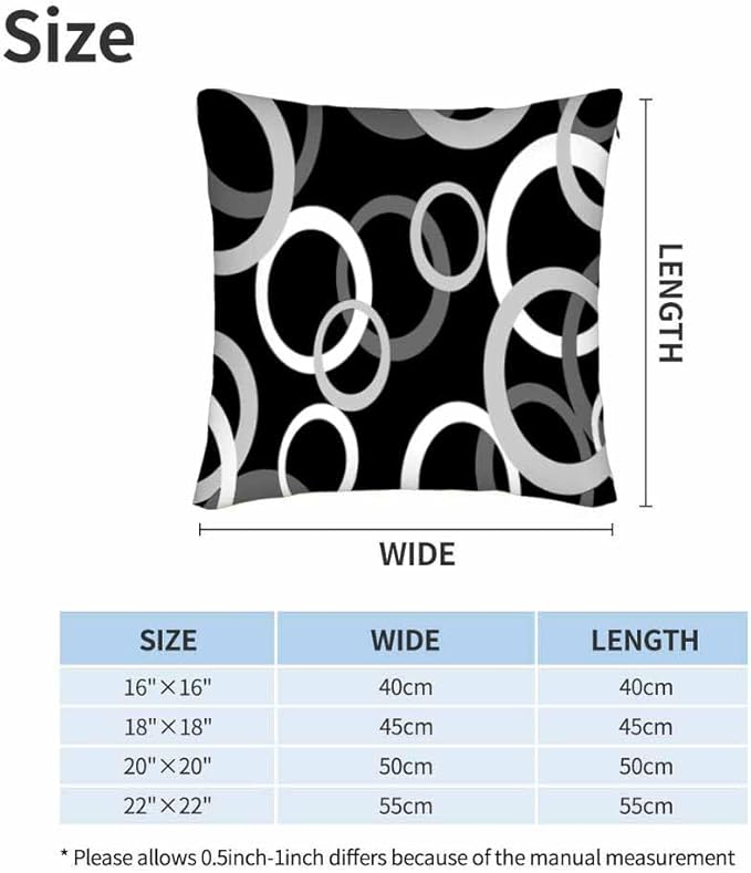 Abstract Geometric Circle 18 X 18 Pillow Covers Black White Decor Artwork Set of 2 Pillow Cases Square Velvet Outdoor Pillowcases Decorative for Home Bed Sofa Couch Hotel