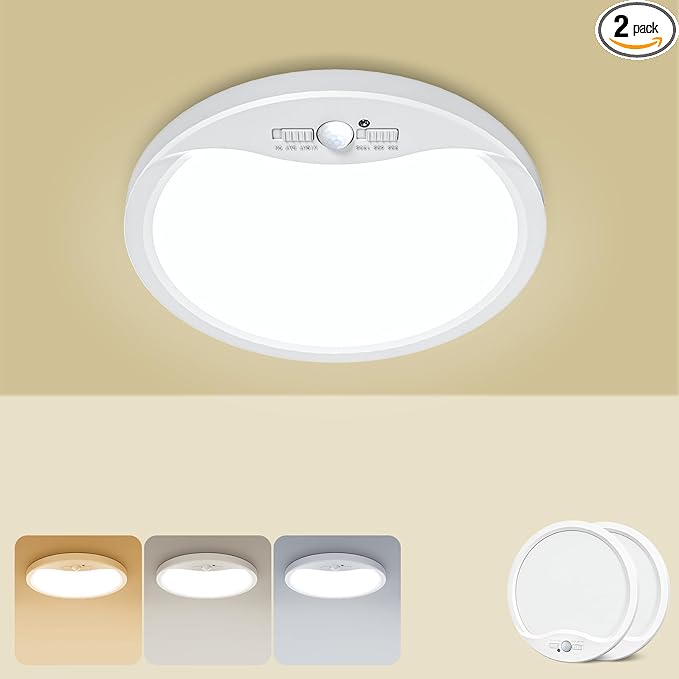 zemty 2Pack 7inch Motion Sensor Ceiling Lights Wired, 15W 1500lm 3CCT/3 Mode/30-120s Timer, Bright White LED Flush Mount Light Fixture Motion Activated for Closet Pantry Hallways Stairwells Garage