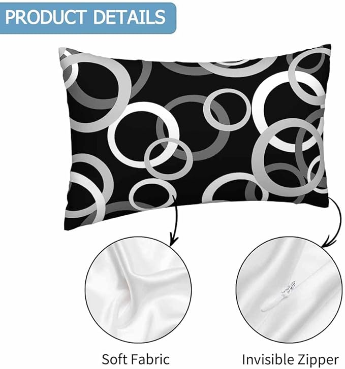 Abstract Geometric Circle 12 X 20 Pillow Covers Black White Decor Artwork Set of 2 Pillow Cases Velvet Outdoor Pillowcases Decorative for Home Bed Sofa Couch Hotel