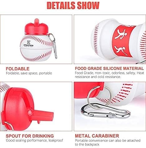 Clip-On Collapsible BPA-Free Silicone Baseball Water Bottle for Kids, 19 Oz. Size