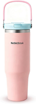 40 oz Insulated Stainless Steel Bottle with 2-in-1 Straw and Spout Lid, Water Bottle with Carry Handle Keep Cold 24H, Leak-Proof, Fits in Car Cup Holder, Travel, and School（Pink）