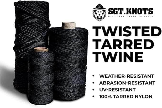 SGT KNOTS Tarred Twine - 100% Nylon Bank Line for Bushcraft, Netting, Gear Bundles, Construction, Lacing Twisted Cord, Weatherproof #15-1 lb