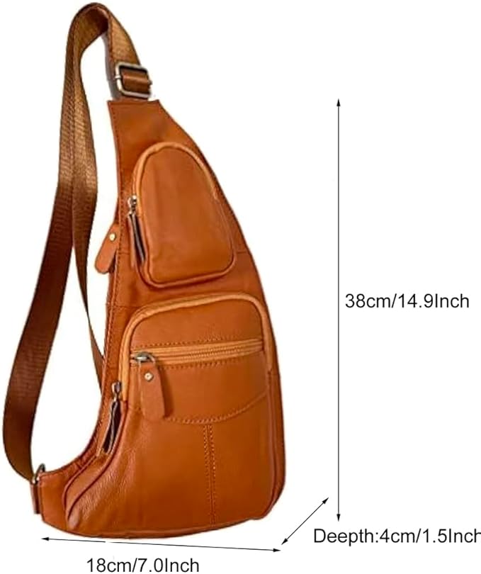 Hebetag Small Leather Sling Bag Crossbody Backpack for Men Women Travel Outdoor Sports Hiking Camping Shoulder Chest Day Pack Daypack Yellow Brown