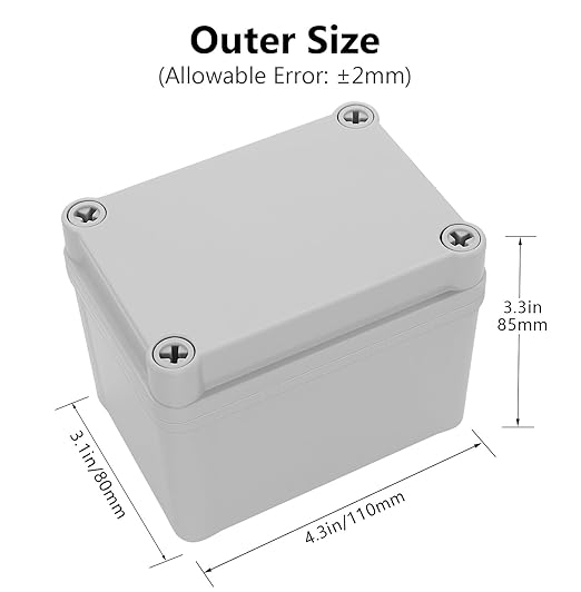 LeMotech Junction Box IP67 Waterproof Dustproof ABS Plastic Project Box for Electrical Outdoor Enclosure Gray 4.3 x 3.1 x 3.3 inch (110 x 80 x 85 mm)