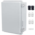 IP67 Waterproof Junction Box, ABS Plastic Electrical Enclosure with Stainless Steel Latch, Hinged Cover Electric Box with Mounting Plate, Wall Brackets & Cable Glands 290x190x140