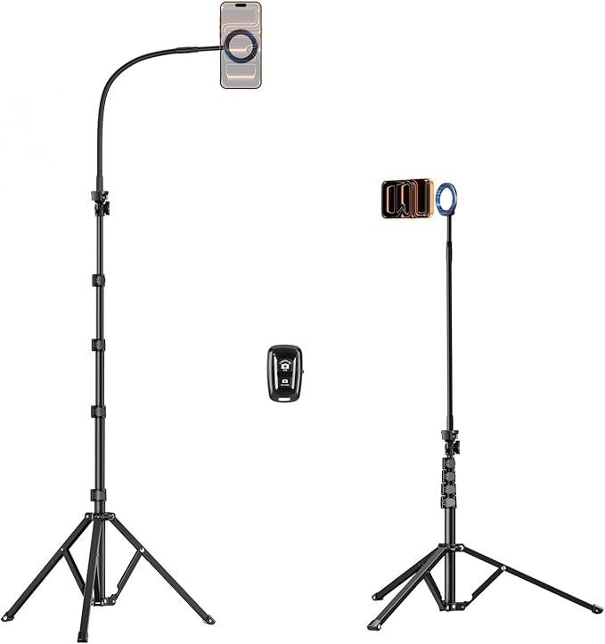 elitehood Magnetic iPhone Tripod Stand with Flexible Gooseneck, Magsafe Phone Stand for Video Recording Filming, Heavy Duty Aluminum Phone Tripod for iPhone 17 Pro Max / 17 Pro / 16 Pro Max
