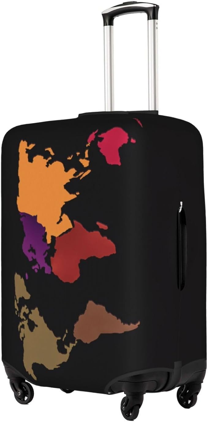 World Map Luggage Cover for Suitcase and Luggage Tag Combination, Elastic Washable Anti-Scratch Protector, Travel Birthday Gift for Men Women (L 26-28 Inch Luggage)