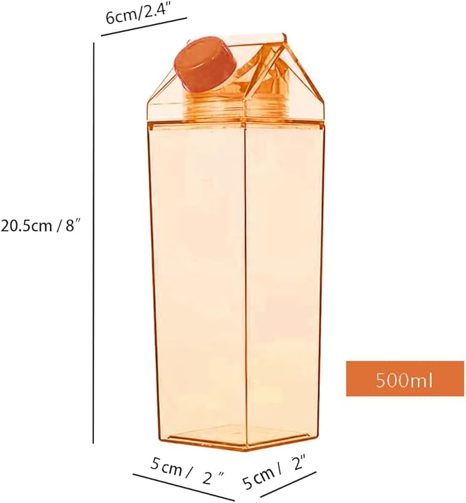 Jinberry 500ml/17Oz Cute Leakproof Milk Carton Water Bottle Portable Drinkware for Outdoor Climbing Tour or Camping