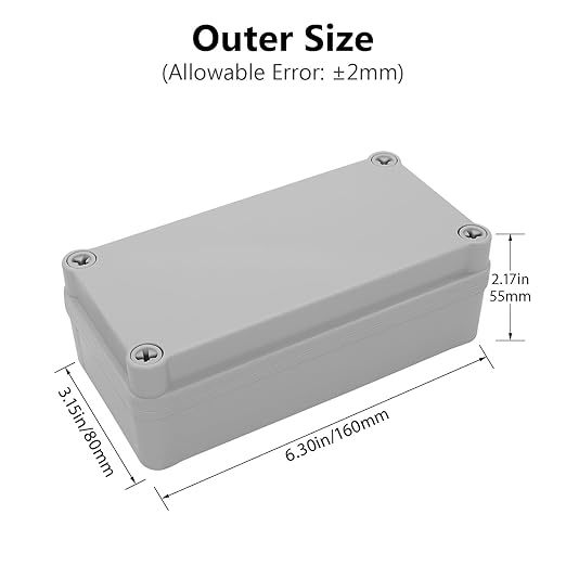 LeMotech Junction Box IP67 Waterproof Dustproof ABS Plastic Project Box for Electrical Outdoor Enclosure Gray 6.3 x 3.1 x 2.2 inch (160 x 80 x 55 mm)