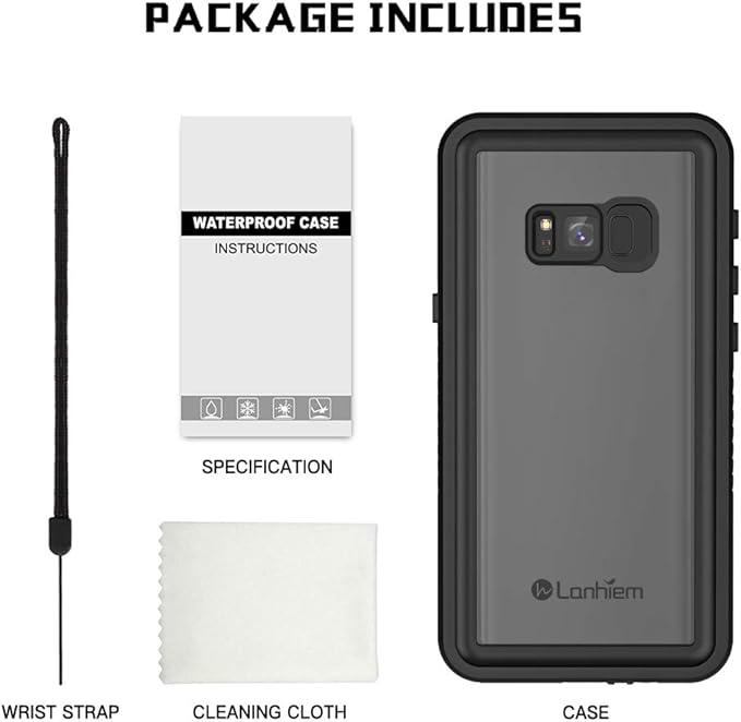 Lanhiem for Samsung Galaxy S8 Case, IP68 Waterproof Dustproof Case with Built-in Screen Protector, Rugged Full Body Shockproof Protective Phone Cover for Galaxy S8 (Black)