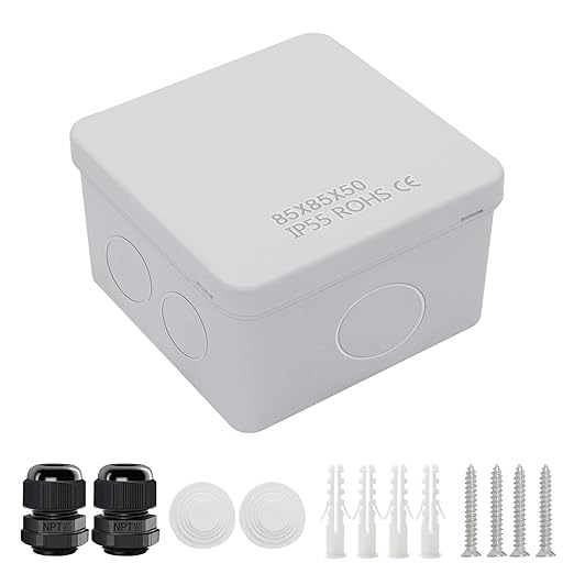 LeMotech Junction Box, Electrical Box IP55 Water Resistant Dustproof ABS Plastic Project Enclosure for Electronics White, External Size 3.4 x 3.4 x 2 inch