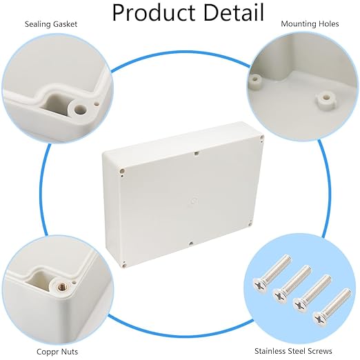 Project Box IP65 Waterproof Junction Box ABS Plastic Electrical Boxes DIY Electronic Project Case Power Enclosure White 10.35x7.17x2.36 inch (263 x 182 x60 mm)