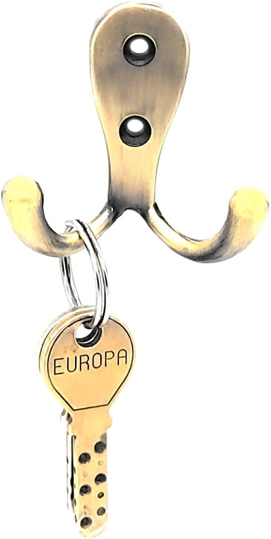 FAPBADRI Multipurpose Hooks, Used to Hang Clothes, Bags, Coats, Curtain Hold Backs, Keys, Colour - Antique Gold, Material - White Metal, Screws and Wallplugs Included, Pack of 10 Pieces