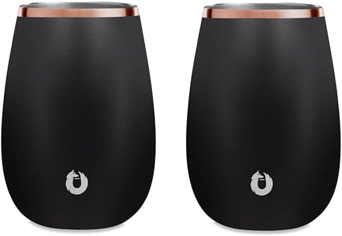 SNOWFOX Premium Vacuum Insulated Stainless Steel Classic White Wine Glass, Set of 2, Chilled Wine Stays Icy Cold, Lightweight Stemless Cocktail Glasses,Elegant Home Entertaining Barware,8oz,Black/Gold