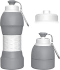 Collapsible Lightweight 20oz Water Bottle, Food-Grade Silicone BPA Free, Foldable Portable Leak Proof Office Travel Cycling Sports Outdoor Water Bottle with Vertical Hook (grey, Short nozzle)