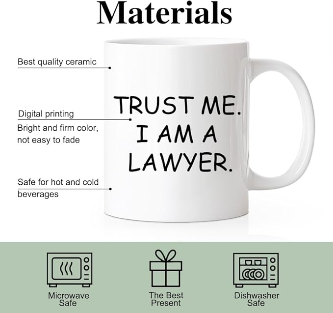 RZHV Trust Me I Am A Lawyer 11 Oz White Novelty Mug, Funny Lawyer Coffee Ceramic Mug Gifts, Office Gifts for Attorney, Paralegal Law Students, Law School Graduation Present for Law Practitioner
