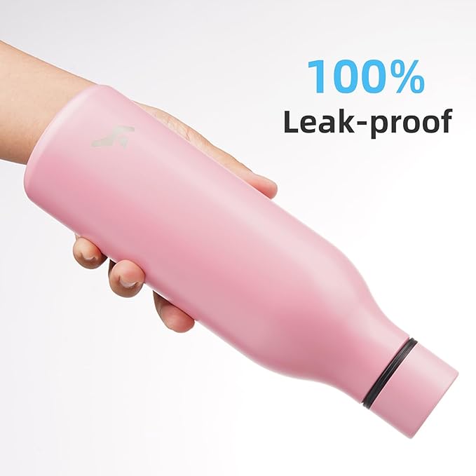 Konokyo Insulated Water Bottle with Strap,18 oz Double Wall Stainless Steel Vacuum Bottles Metal Water Flask,Light Pink
