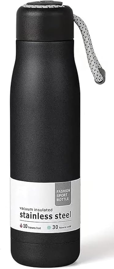 Dusgut Water Bottle with Portable Lid Metal Thermos Vacuum Insulated Stainless Steel | Reusable Leak Proof BPA-Free Flask | 17oz, Black