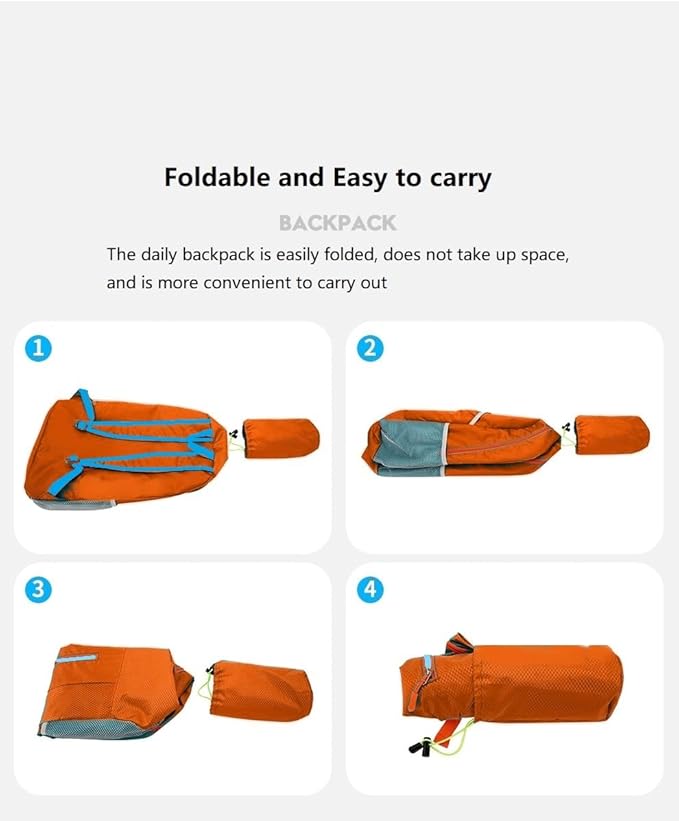 levayhill 25L Foldable Hiking Backpack Lightweight Packable Basic-Daypack Collapsible Bag Water-Resistant Travel Men Women Camping Cycling Outdoor (Orange)