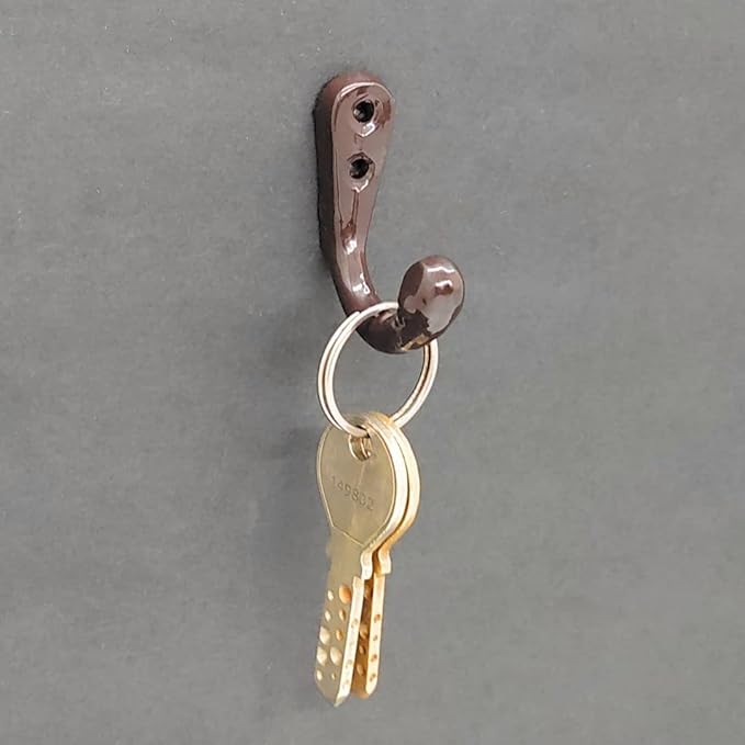 FAPBADRI Multipurpose Hooks, Used to Hang Clothes, Bags, Coats, Curtain Hold Backs, Keys, Colour - Brown, Material - Aluminium, Screws and Wallplugs Included, Pack of 4 Pieces