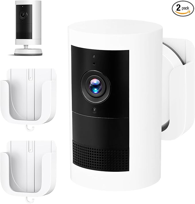 No Drill Wall Mount for Ring Outdoor Cam Plus, Easy Installation with Strong Adhesive Tape or Screws, Indoor Camera Mount for Ring Camera, 2Pack, White
