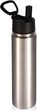 Volhoply 24 Ounce Insulated Water Bottle with Straw Lid,Stainless Steel Wide Mouth Sport Bottles with Handle,Double Wall Vacuum Cups Keep Cold,Reusable Travel Thermal Cups For Holder,Gym(Silver,1)