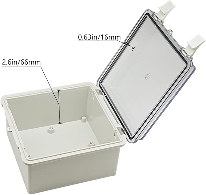 Zulkit Junction Box ABS Plastic Dustproof Waterproof IP65 Electrical Boxes Hinged Shell Outdoor Universal Project Enclosure Clear Cover with 2 Cable Glands 5.9 x 5.9 x 3.5 inch (150x150x90 mm)