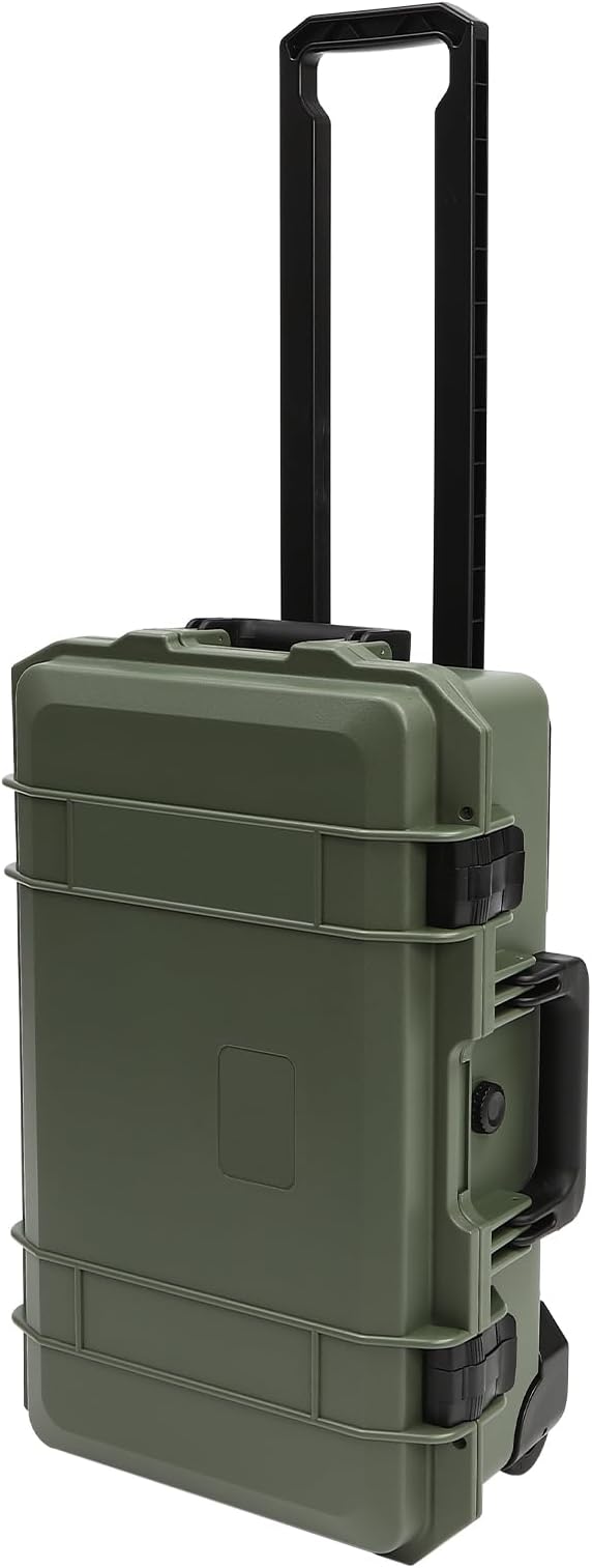 22" Weatherproof Hard Case Rolling Waterproof Case Dry Box with Foam Protective Cases Shockproof Hard Travel Cases For Cameras Lenses Electronic Equipment (Green)