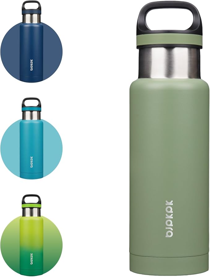 BJPKPK Insulated Water Bottle 18OZ Stainless Steel Water Bottle with Handle Double Walls Vacuum Insulated BPA Free Flask, Forest Green