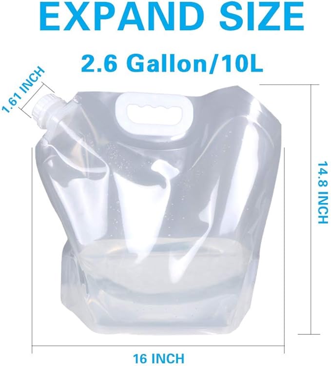 Soddeph Collapsible Water Container Bag, BPA Free Food Grade Clear Plastic Storage Jug for Sport Camping Riding Mountaineer,Freezable, Food Grade (10-pack-2.6 Gal)
