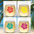 Wine-Oh! Set of 4 Shatterproof Designer 16 oz Plastic Wine Glasses MADE in the USA (HIBISCUS)