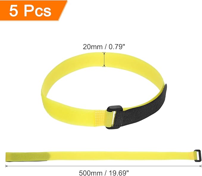 MECCANIXITY 5Pcs Reusable Battery Tie Down Straps,0.8x20" Yellow Nylon Multipurpose Battery Hold Down Adjustable Cinch Strap Hook Loop Fastening Tie for Quadcopters FPV RC Drone Boat Car
