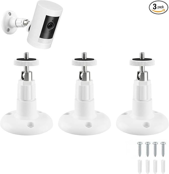 3 Pack Camera Mount Bracket Compatible with Ring Stick Up Cam, Ring Outdoor Cam Plus, Ring Indoor Cam, 360° Adjustable Wall & Ceiling Mount, Weatherproof (White)