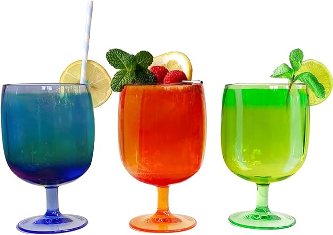 Lily's Home Unbreakable Plastic Wine Glasses Set of 8, 12 oz Shatterproof Stackable Tumblers, Reusable BPA Free Goblets for Party, Picnic, Camping, and Outdoor Use. Made in Taiwan(Multicolor)