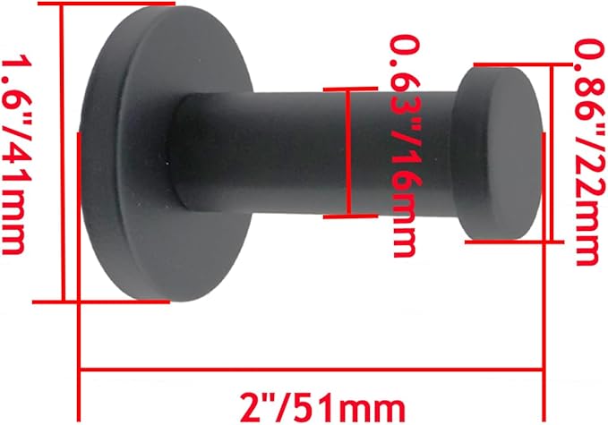 Wall Hooks Heavy Duty Coat Hooks Stainless Steel Clothes Hanger for Hanging Bathroom Towels Handbag Black 2-inch Length with 16mm Shank Dia - Pack of 6