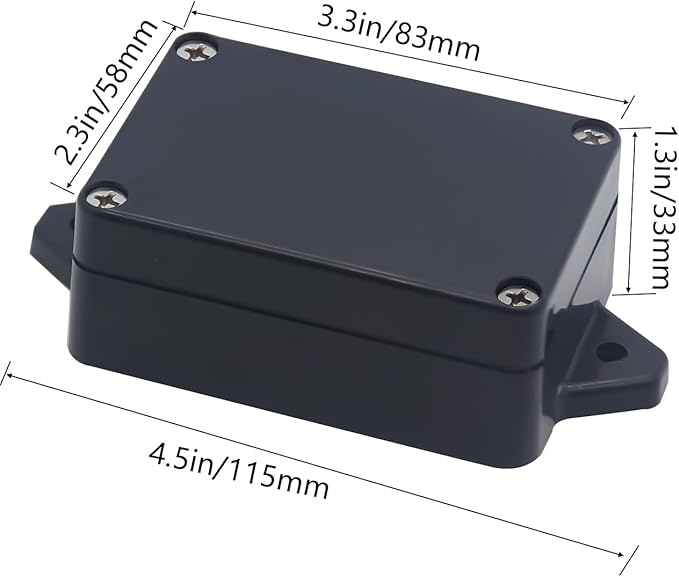 Project Box ABS Black Electrical Boxes IP65 Outdoor Waterproof Box Electronic Junction Box Fixed Ear Power Enclosure with Cable Glands for DIY Project 3.3 x 2.3 x 1.3 Inch (83 x 58 x 33 mm)